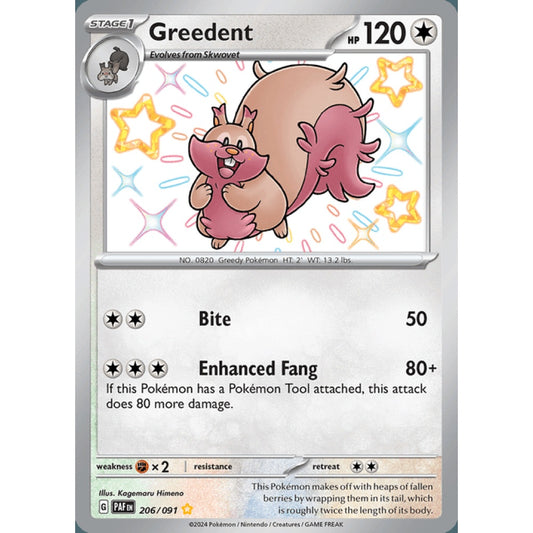 Greedent Shiny Rare 206/091 Pokemon Card Game Paldean Fates