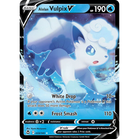 Alolan Vulpix V Holo Rare V 033/195 Pokemon Card Game Silver Tempest