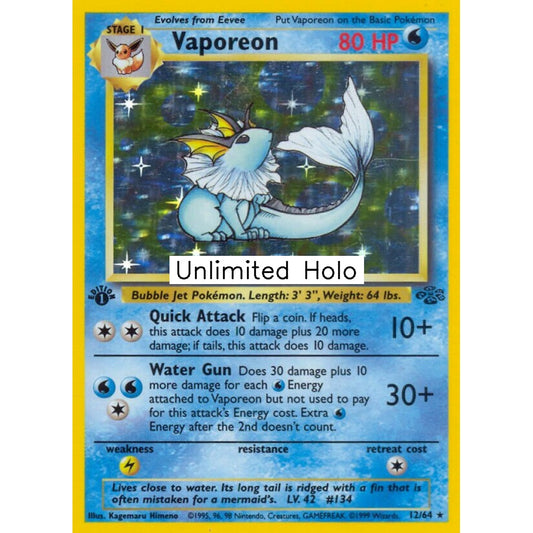 Vaporeon Holo Rare 12/64 Pokemon Card Game Jungle