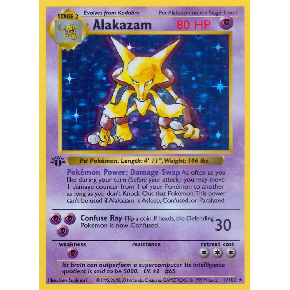 Alakazam Holo Rare 1/102 Pokemon Card Game Base Set