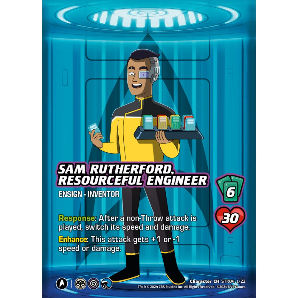 Sam Rutherford, Resourceful Engineer, 1/22, STK04, Universus, Star Trek Lower Decks Challenger Decks, Character, CH