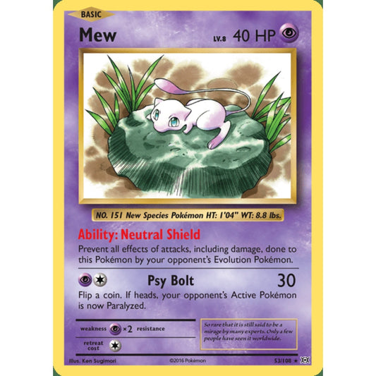 Mew Holo Rare 53/108 Pokemon Card Game Evolutions