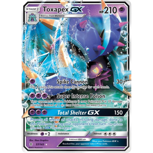 Toxapex-GX Rare Holo GX 57/145 Pokemon Card Game Guardians Rising