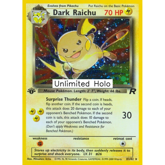 Dark Raichu Rare Secret 83/82 Pokemon Card Game Team Rocket