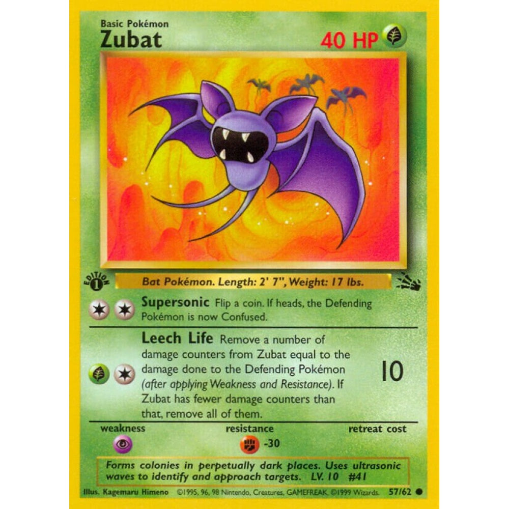 Zubat Common 57/62 Pokemon Card Game Fossil