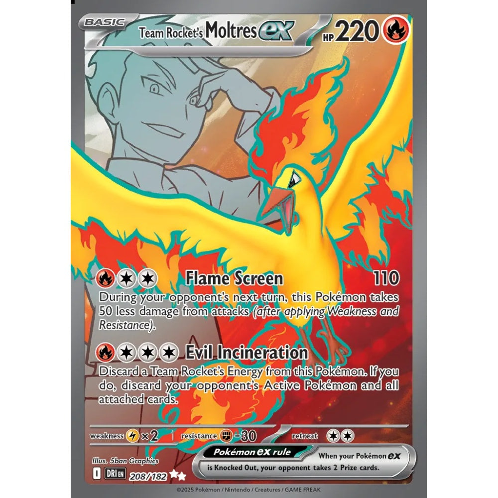 Team Rocket's Moltres ex Ultra Rare 208/182 Pokemon Card Game Destined Rivals