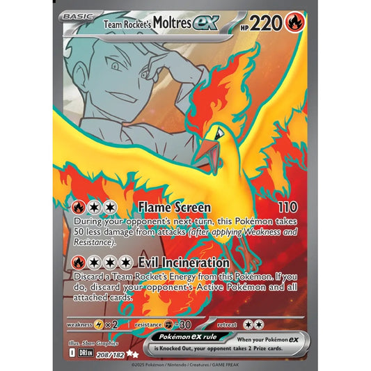Team Rocket's Moltres ex Ultra Rare 208/182 Pokemon Card Game Destined Rivals