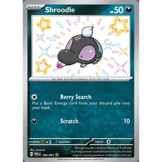 Shroodle Shiny Rare 189/091 Pokemon Card Game Paldean Fates