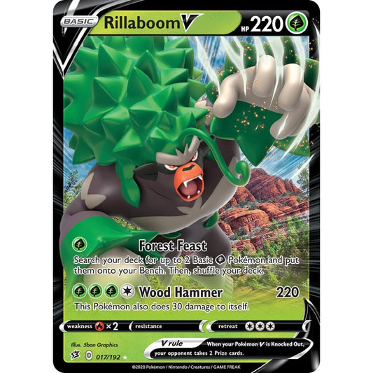 Rillaboom V Holo Rare V 017/192 Pokemon Card Game Rebel Clash