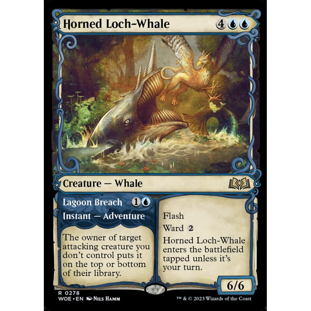 Horned Loch-Whale // Lagoon Breach, rare, 278, Magic the Gathering, Wilds of Eldraine