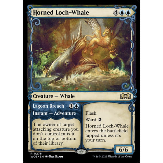 Horned Loch-Whale // Lagoon Breach, rare, 278, Magic the Gathering, Wilds of Eldraine