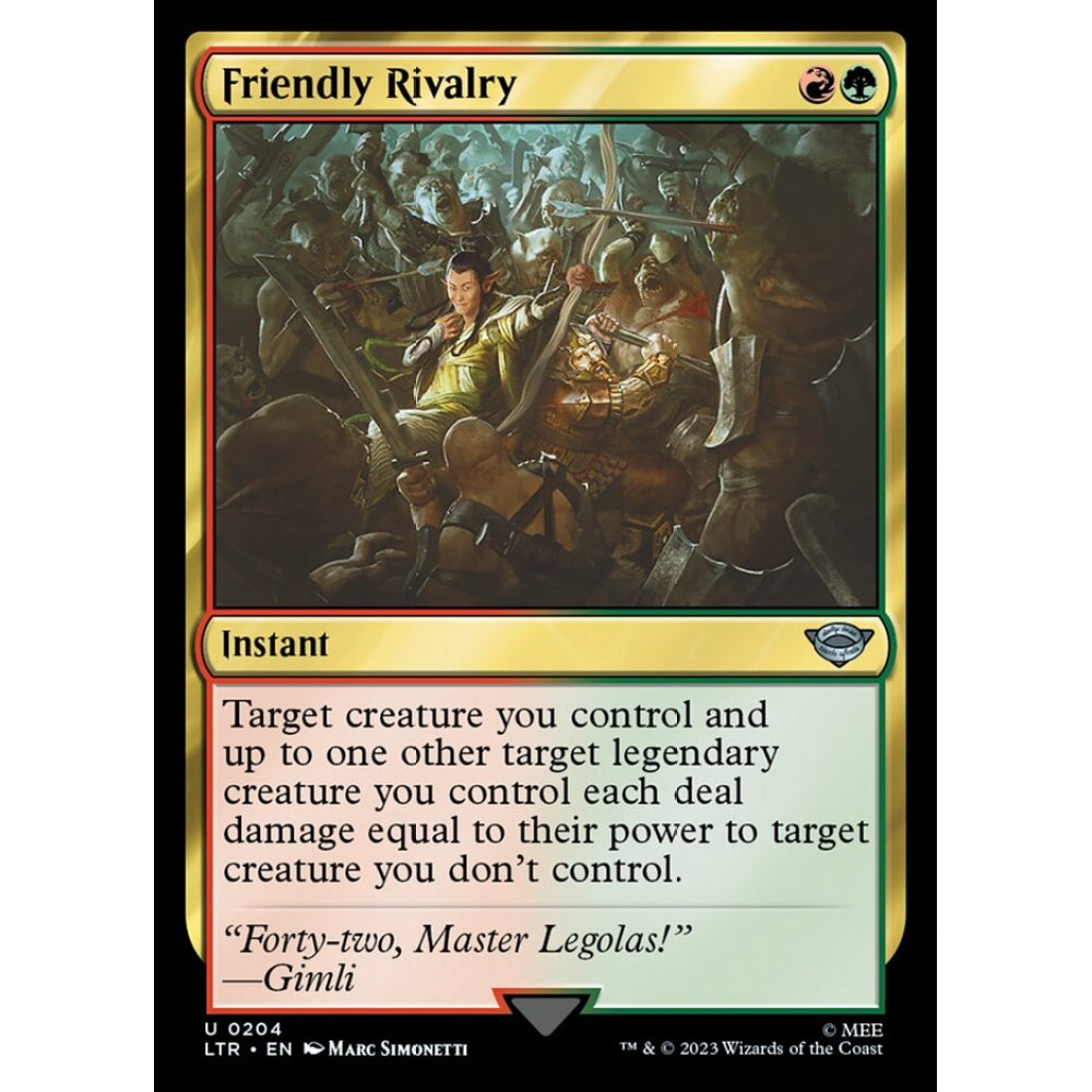 Friendly Rivalry, uncommon, 204, Magic the Gathering, The Lord of the Rings: Tales of Middle-earth