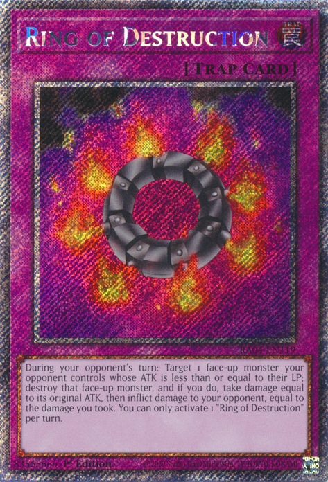 Ring of Destruction RA04-EN119 Platinum Platinum Secret Rare Yu-Gi-Oh Quarter Century Stampede in Art