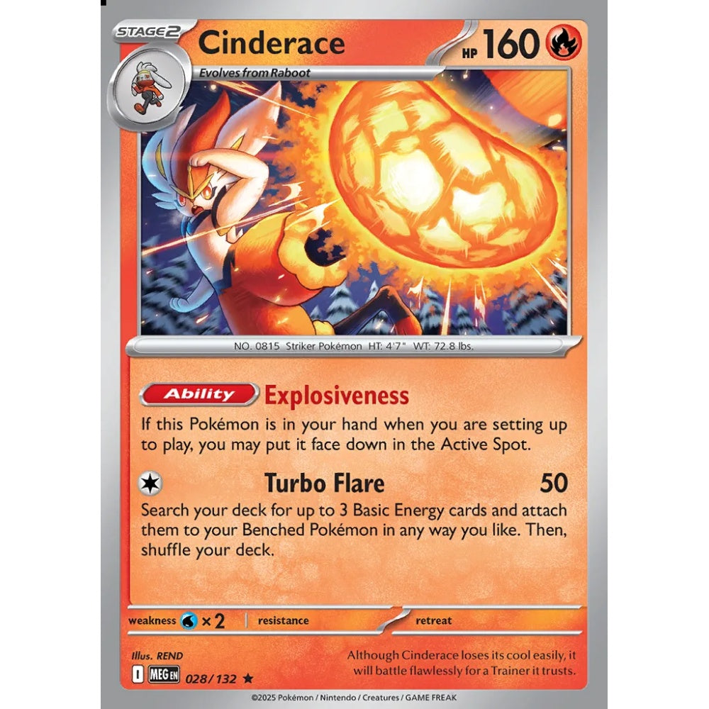 Cinderace Rare 028/132 Pokemon Card Game Mega Evolution