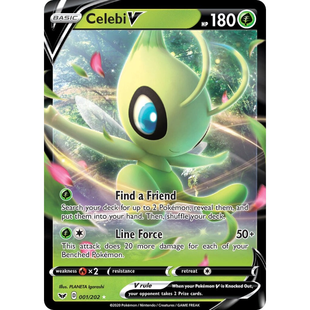 Celebi V Holo Rare V 001/202 Pokemon Card Game Sword & Shield