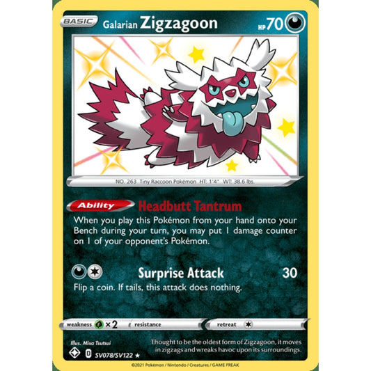 Galarian Zigzagoon Double Rare SV78/SV122 Pokemon Card Game Shining Fates