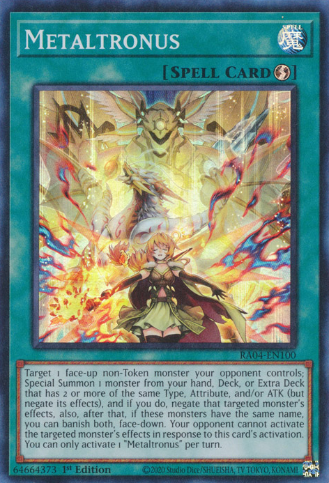 Metaltronus RA04-EN100 Ultra Ultra Rare Yu-Gi-Oh Quarter Century Stampede in Art