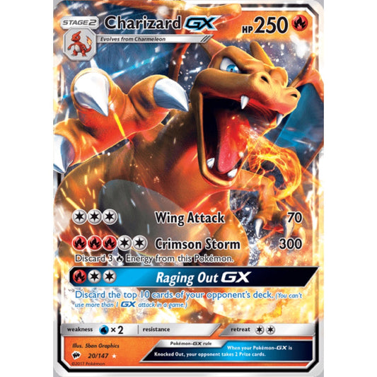 Charizard-GX Double Rare 20/147 Pokemon Card Game Burning Shadows