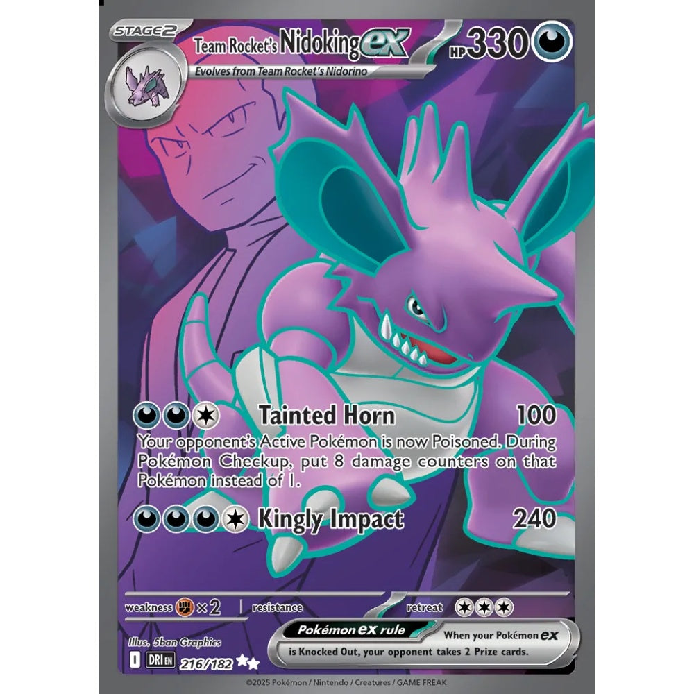 Team Rocket's Nidoking ex Ultra Rare 216/182 Pokemon Card Game Destined Rivals