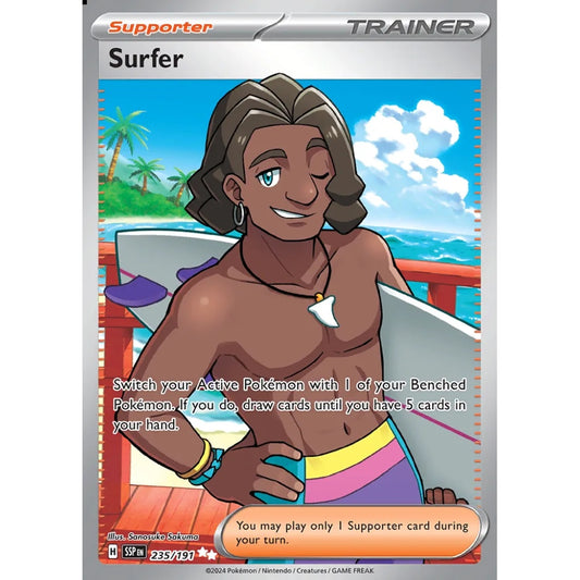 Surfer Ultra Rare 235/191 Pokemon Card Game Surging Sparks