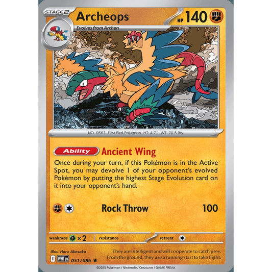 Archeops Rare 51/086 Pokemon Card Game White Flare