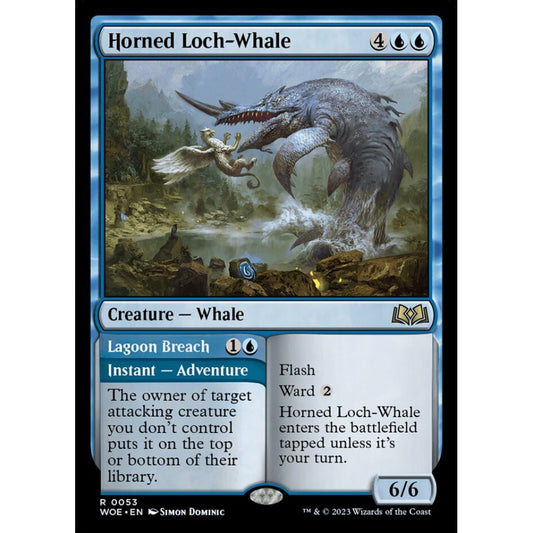 Horned Loch-Whale // Lagoon Breach, rare, 53, Magic the Gathering, Wilds of Eldraine