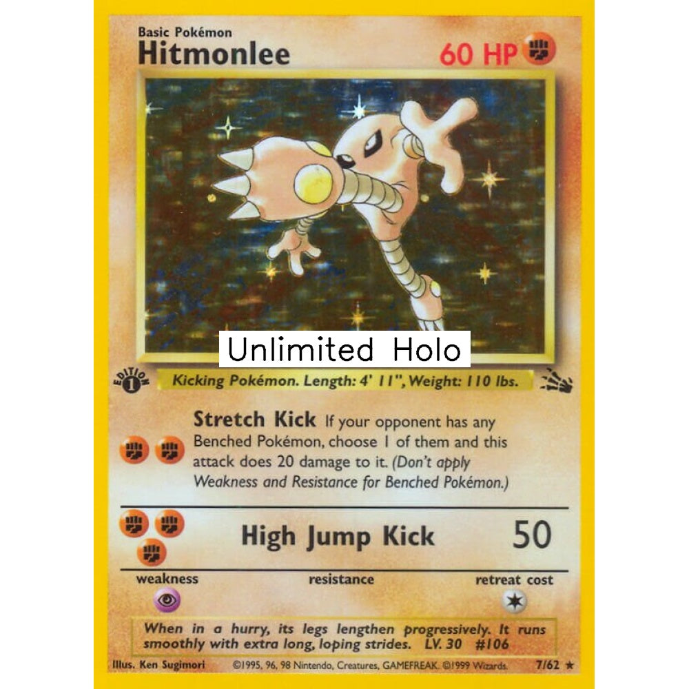 Hitmonlee Holo Rare 7/62 Pokemon Card Game Fossil