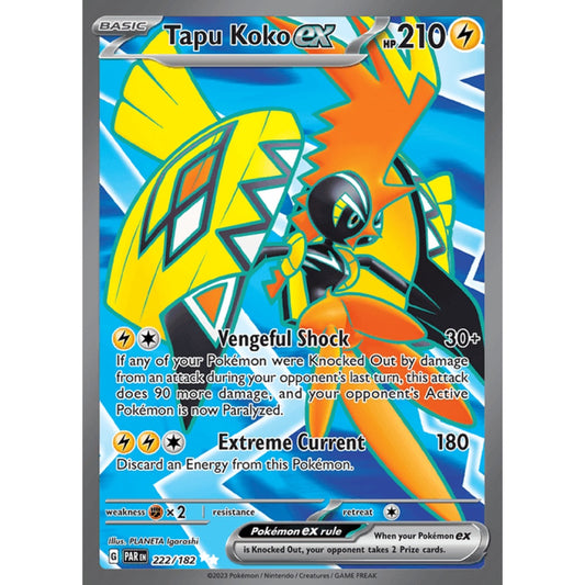 Tapu Koko ex Full Art 222/182 Pokemon Card Game Paradox Rift