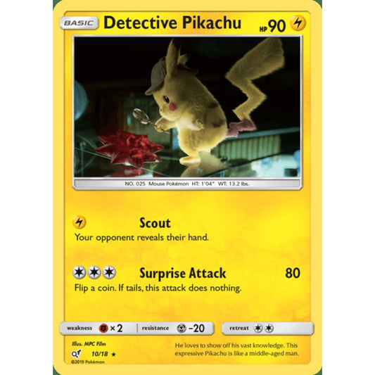 Detective Pikachu Rare 10/18 Pokemon Card Game Detective Pikachu