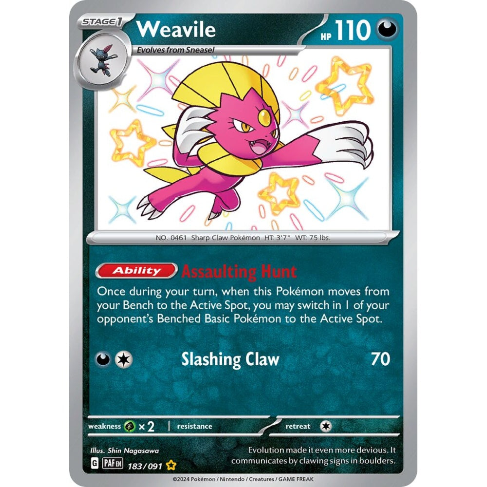 Weavile Shiny Rare 183/091 Pokemon Card Game Paldean Fates