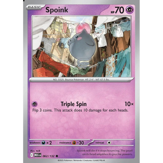 Spoink Common 062/132 Pokemon Card Game Mega Evolution