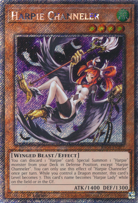 Harpie Channeler RA04-EN207 Platinum Platinum Secret Rare Yu-Gi-Oh Quarter Century Stampede in Art