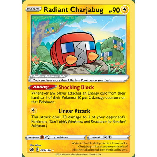 Radiant Charjabug Radiant Rare 051/159 Pokemon Card Game Crown Zenith