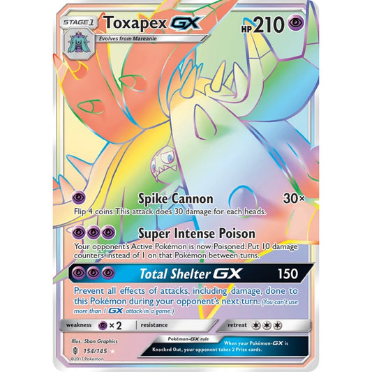 Toxapex-GX Rare Rainbow 154/145 Pokemon Card Game Guardians Rising