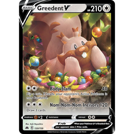 Greedent V Holo Rare V 120/159 Pokemon Card Game Crown Zenith