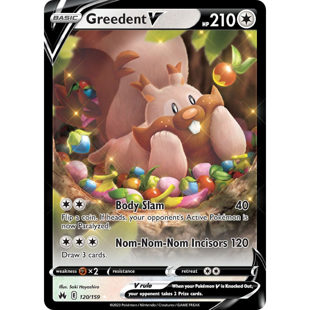 Greedent V Holo Rare V 120/159 Pokemon Card Game Crown Zenith
