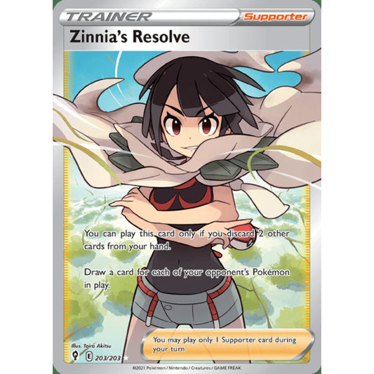 Zinnia's Resolve Full Art 203/203 Pokemon Card Game Evolving Skies