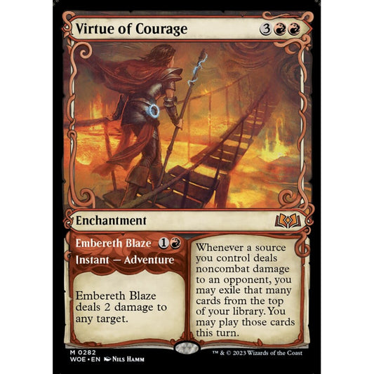 Virtue of Courage // Embereth Blaze, mythic, 282, Magic the Gathering, Wilds of Eldraine