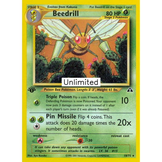 Beedrill Rare 18/75 Pokemon Card Game Neo Discovery