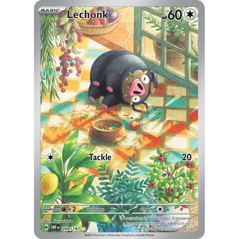 Lechonk Illustration Rare 209/197 Pokemon Card Game Obsidian Flames