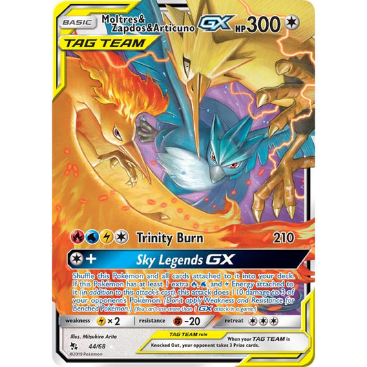 Moltres & Zapdos & Articuno-GX Rare Holo GX 44/68 Pokemon Card Game Hidden Fates