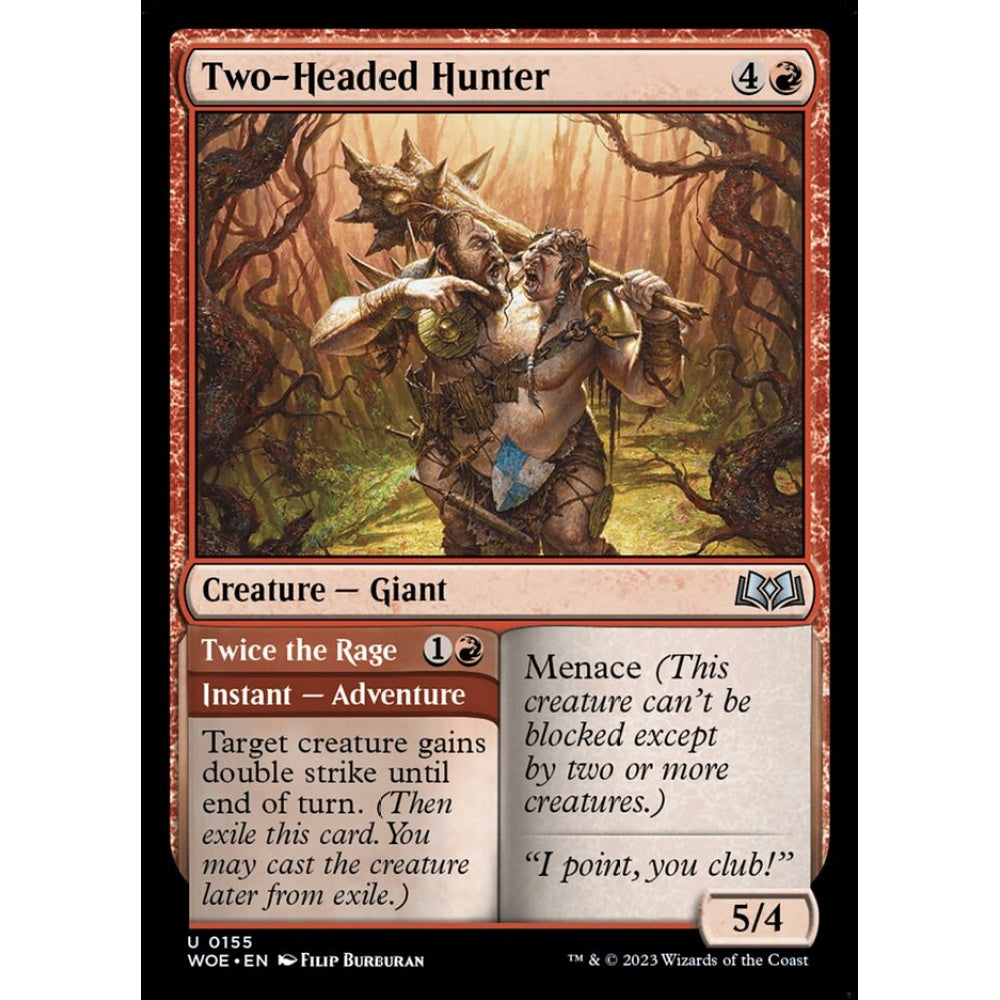 Two-Headed Hunter // Twice the Rage, uncommon, 155, Magic the Gathering, Wilds of Eldraine