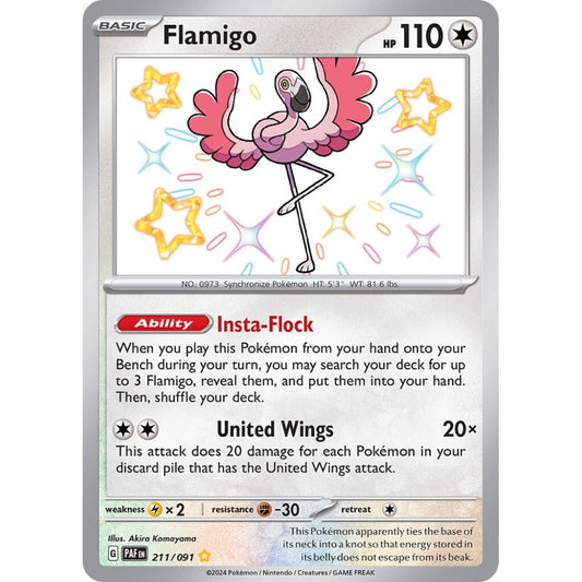 Flamigo Shiny Rare 211/091 Pokemon Card Game Paldean Fates