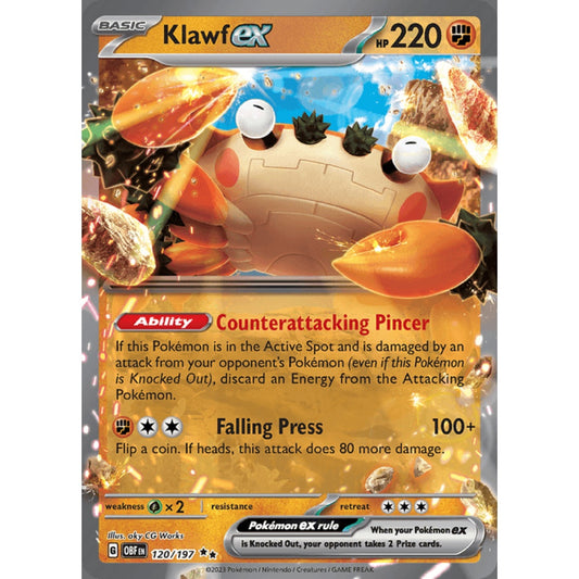 Klawf ex Double Rare 120/197 Pokemon Card Game Obsidian Flames