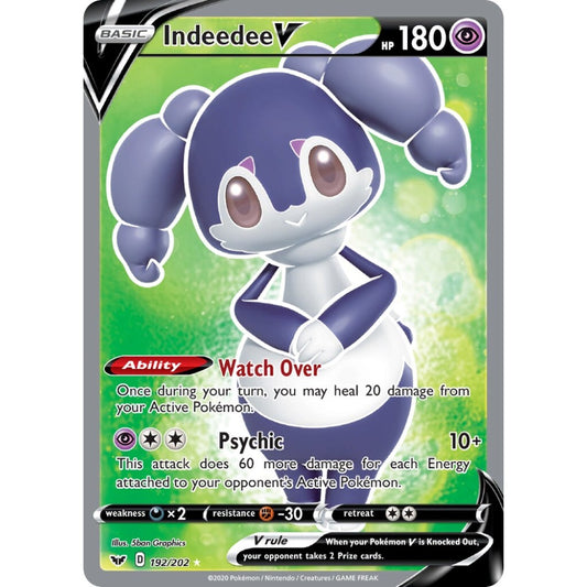 Indeedee V Rare Ultra 192/202 Pokemon Card Game Sword & Shield