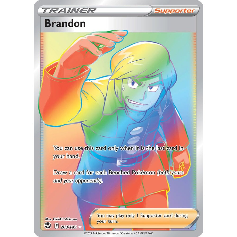 Brandon Rare Rainbow 203/195 Pokemon Card Game Silver Tempest