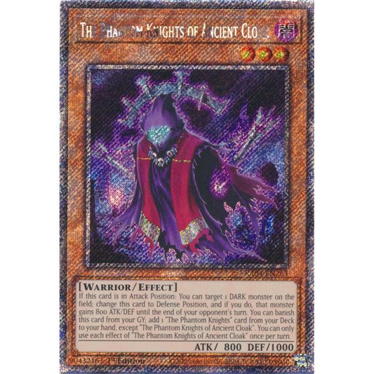 The Phantom Knights of Ancient Cloak RA04-EN263 QCR Quarter Century Secret Rare Yu-Gi-Oh Quarter Century Stampede in Art