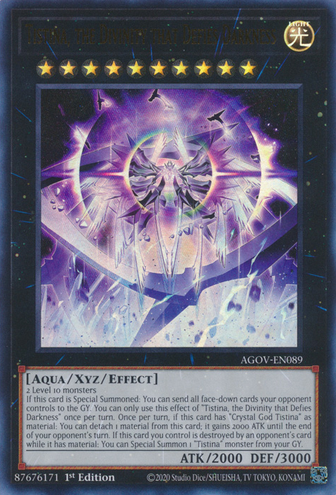 Tistina, the Divinity that Defies Darkness AGOV-EN089 Ultra Ultra Rare Yu-Gi-Oh Age of Overlord in Art