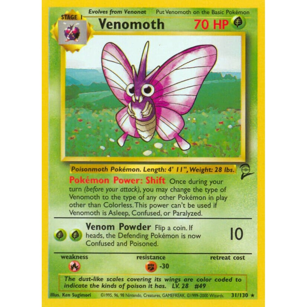 Venomoth Rare 31/130 Pokemon Card Game Base Set 2
