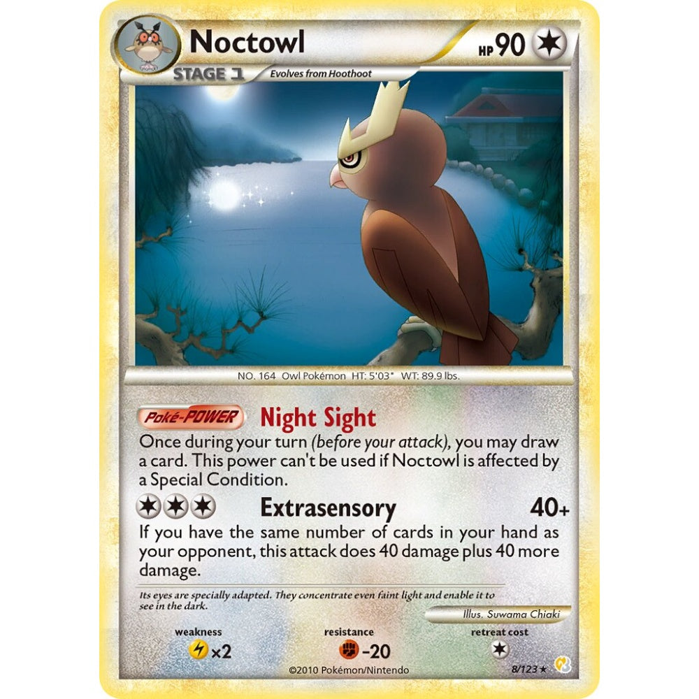 Noctowl Rare Holo 8/123 Pokemon Card Game HeartGold & SoulSilver